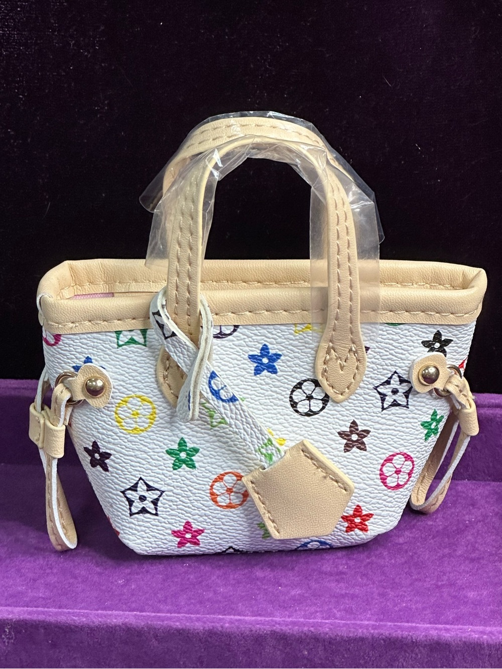 Multicolor Monogram Mini Tote Bag charm - Beige Trim
